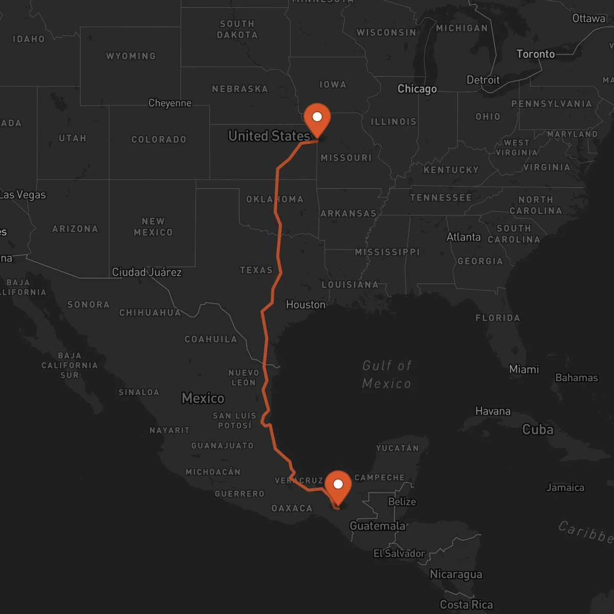 Ruta Tuxtla Gutiérrez - Kansas City