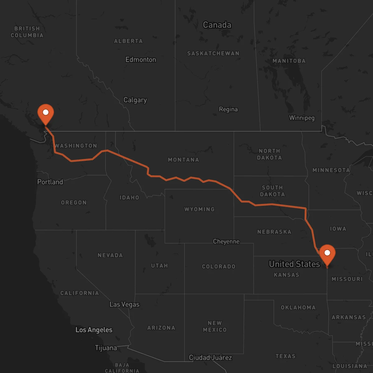 Ruta Kansas City - Vancouver