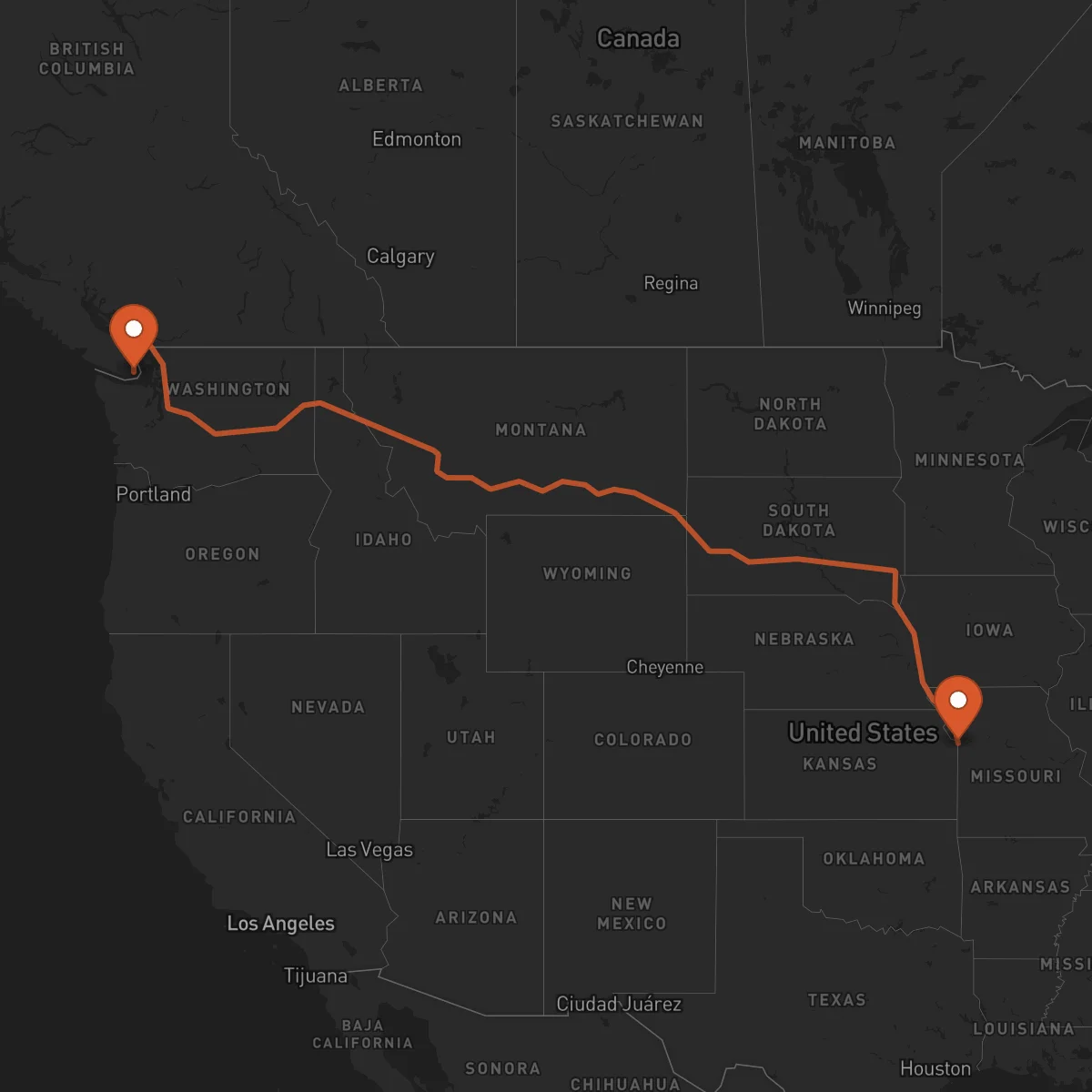 Ruta Kansas City - Victoria