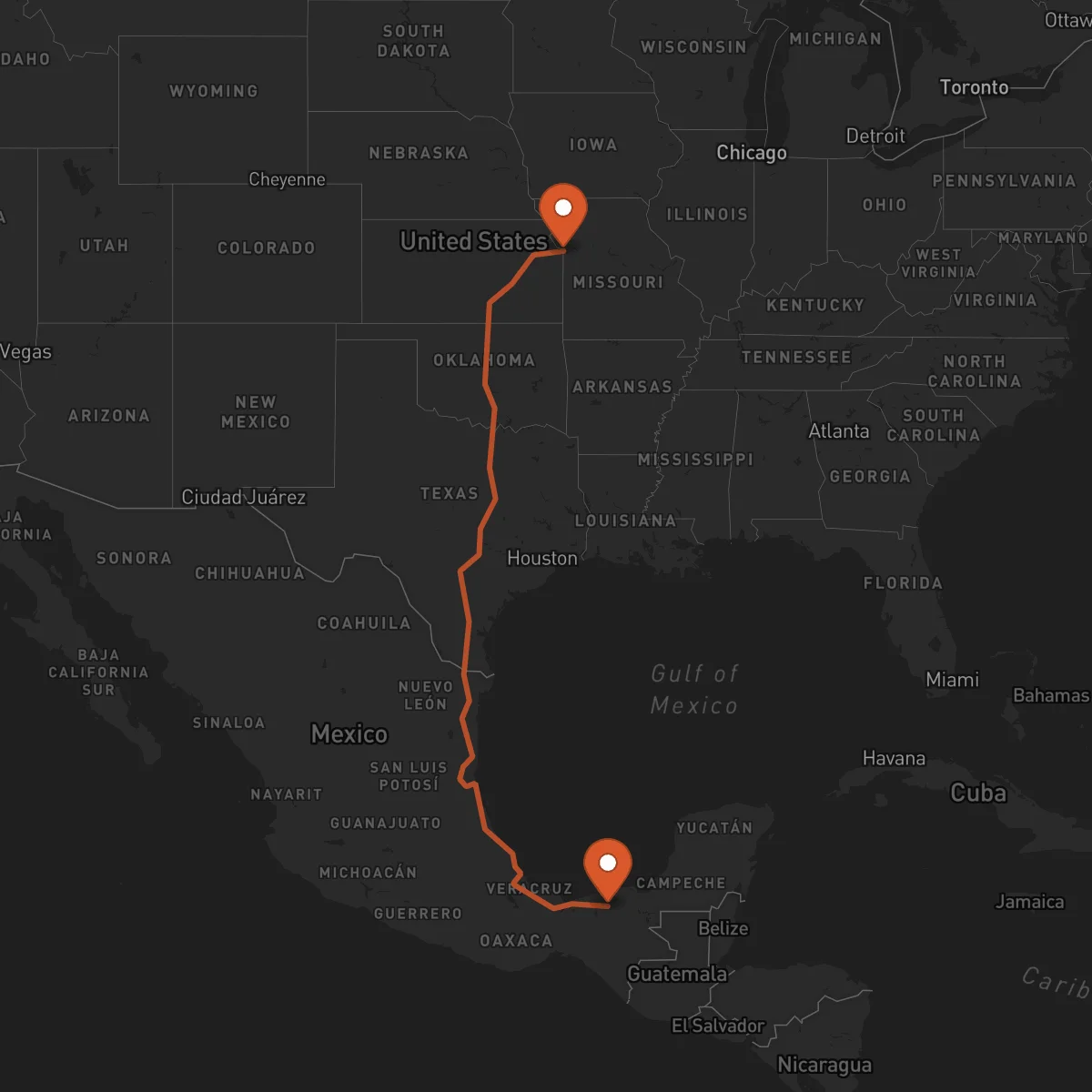 Ruta Kansas City - Villahermosa
