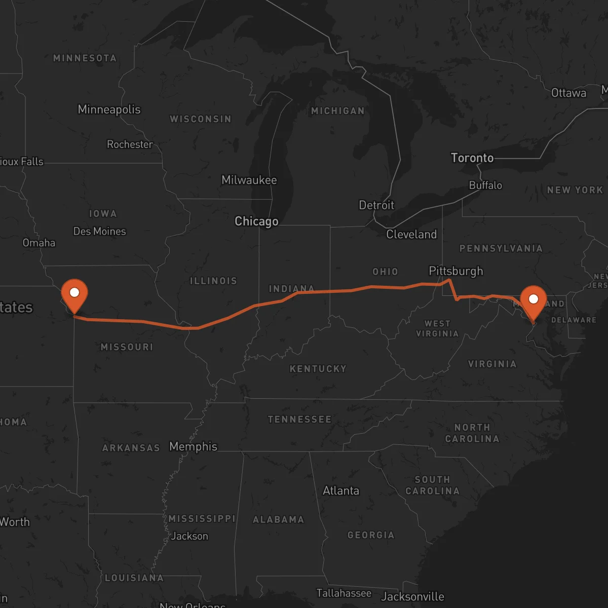 Ruta Washington D.C. - Kansas City