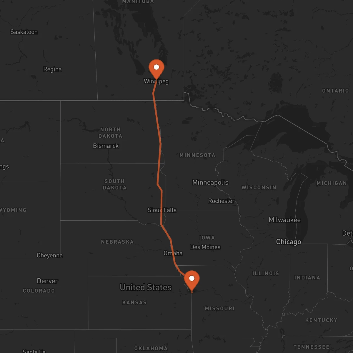 Ruta Kansas City - Winnipeg