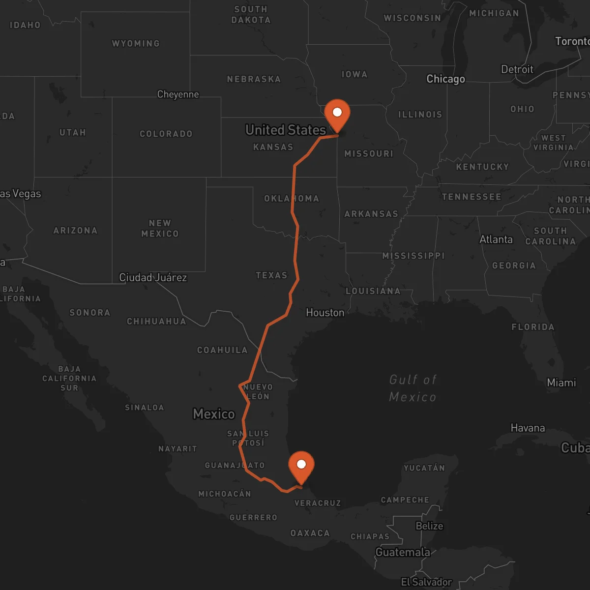 Ruta Kansas City - Xalapa