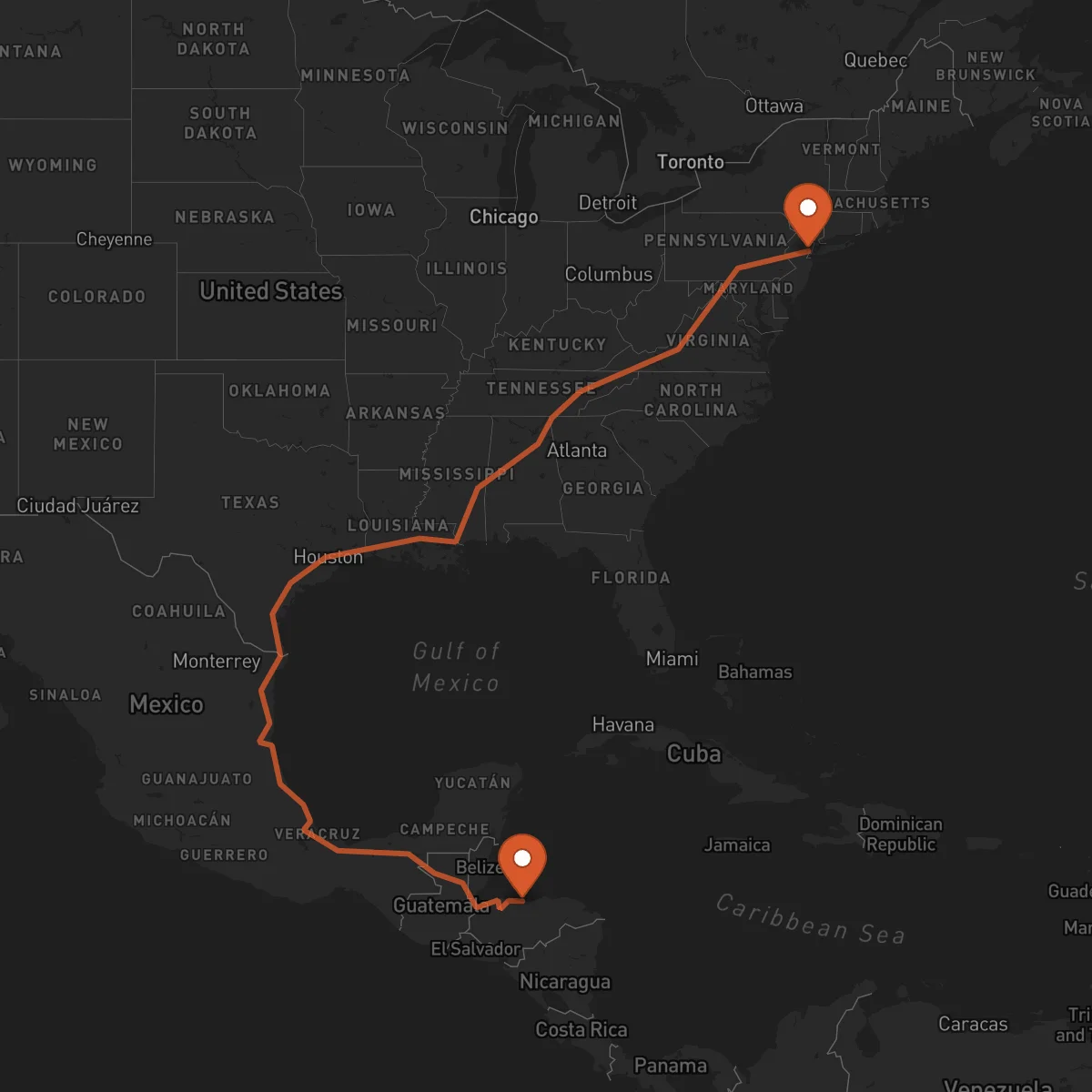 Ruta Newark - La Ceiba