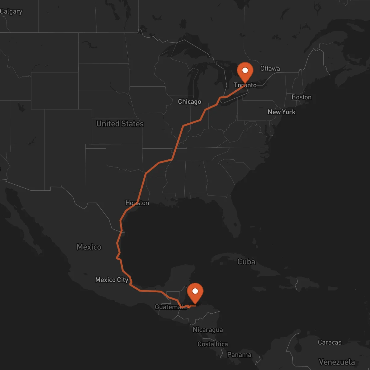 Ruta Toronto - La Ceiba