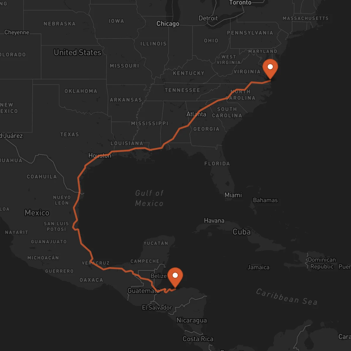 Ruta La Ceiba - Virginia Beach