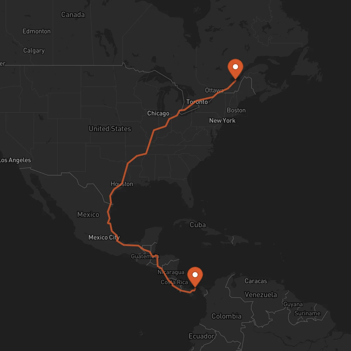 Ruta La Chorrera - Quebec City