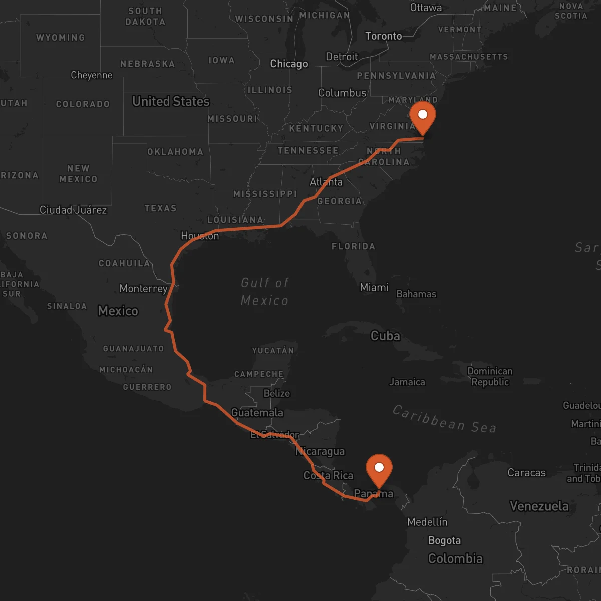 Ruta Virginia Beach - La Chorrera