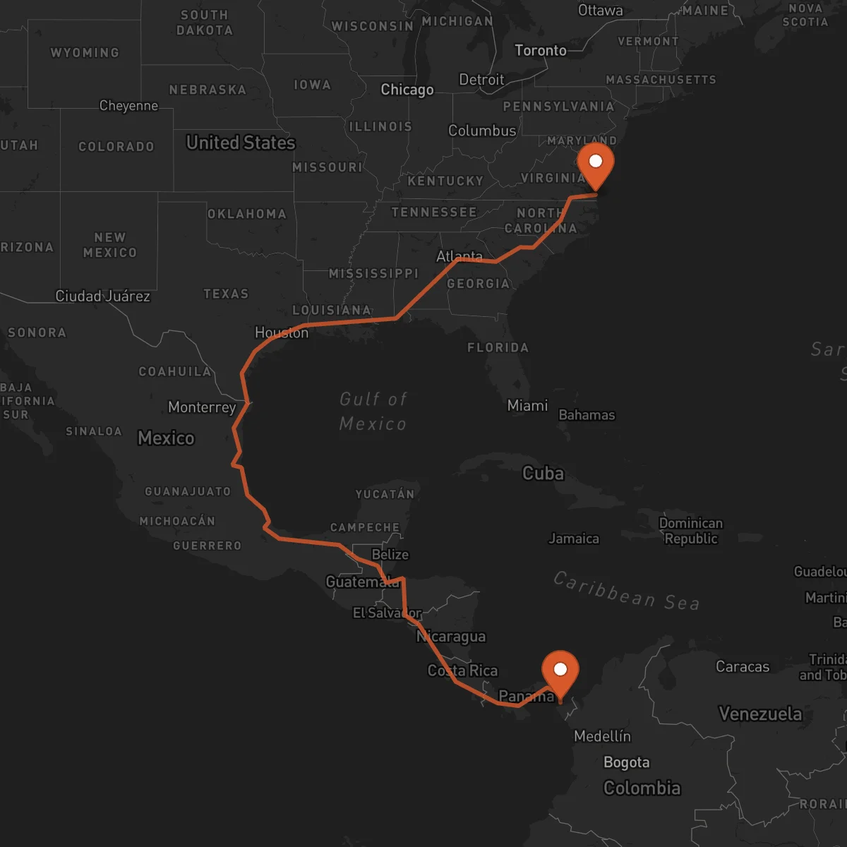 Ruta La Palma - Virginia Beach