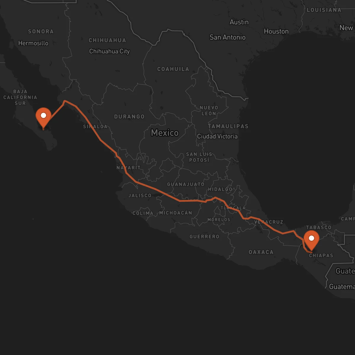 Ruta La Paz - Tuxtla Gutiérrez