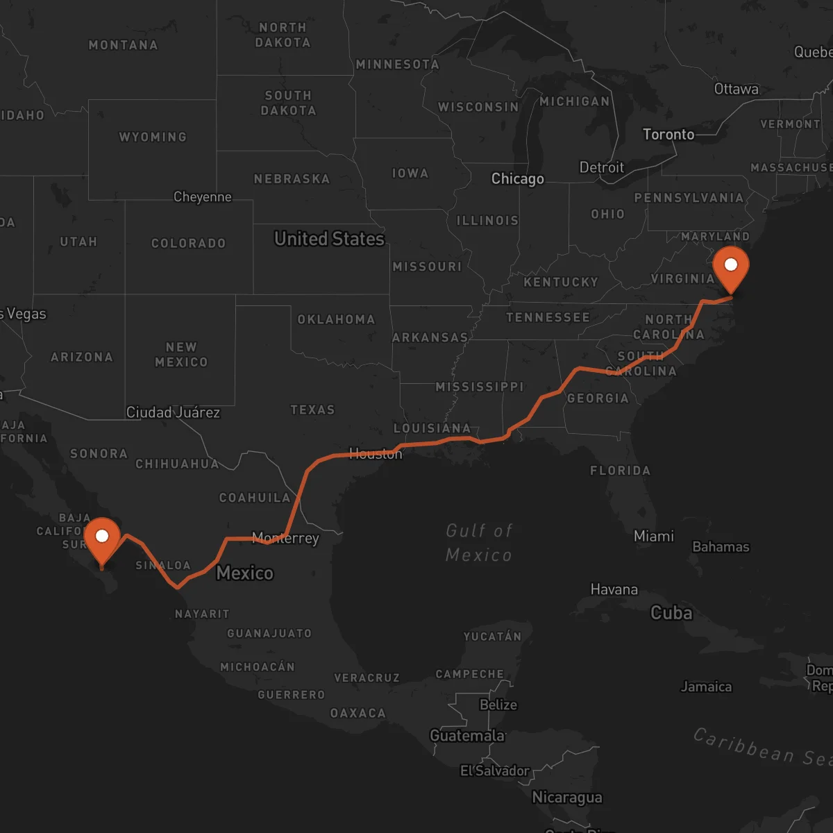 Ruta Virginia Beach - La Paz