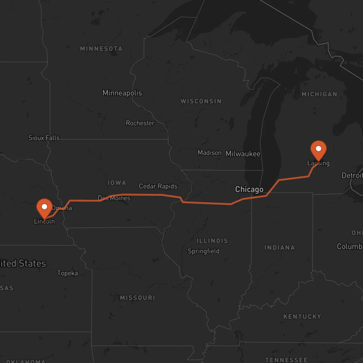 Ruta Lansing - Lincoln