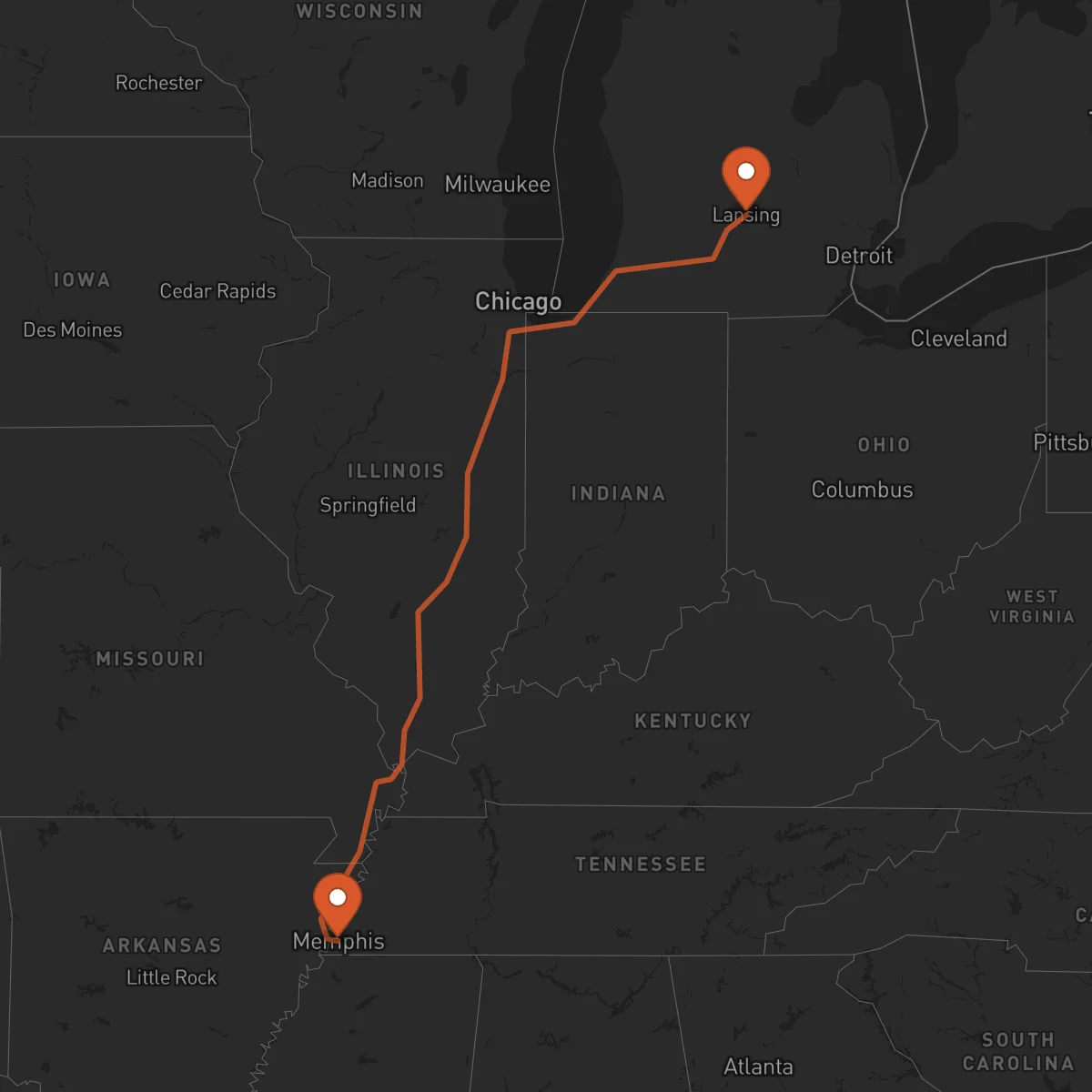 Ruta Lansing - Memphis