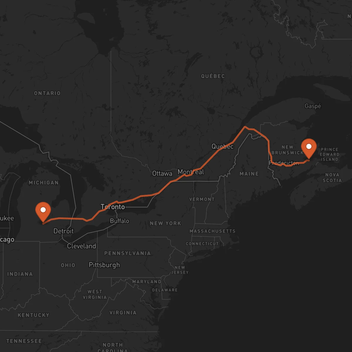 Ruta Moncton - Lansing