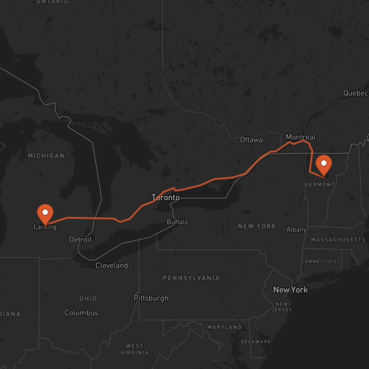 Ruta Lansing - Montpelier