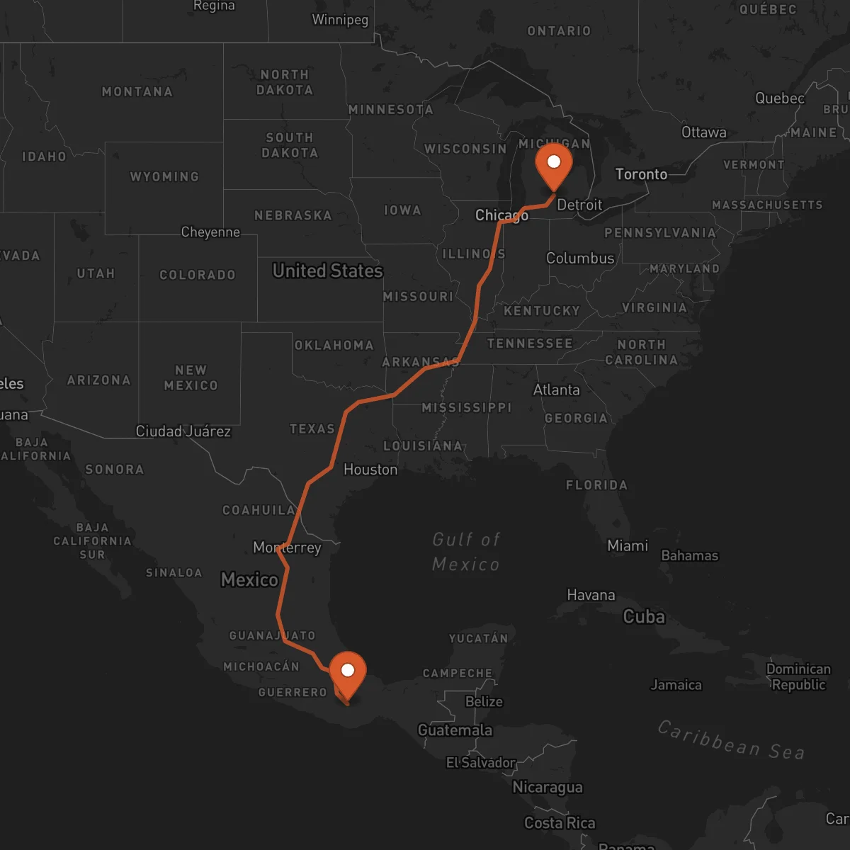 Ruta Lansing - Oaxaca de Juárez