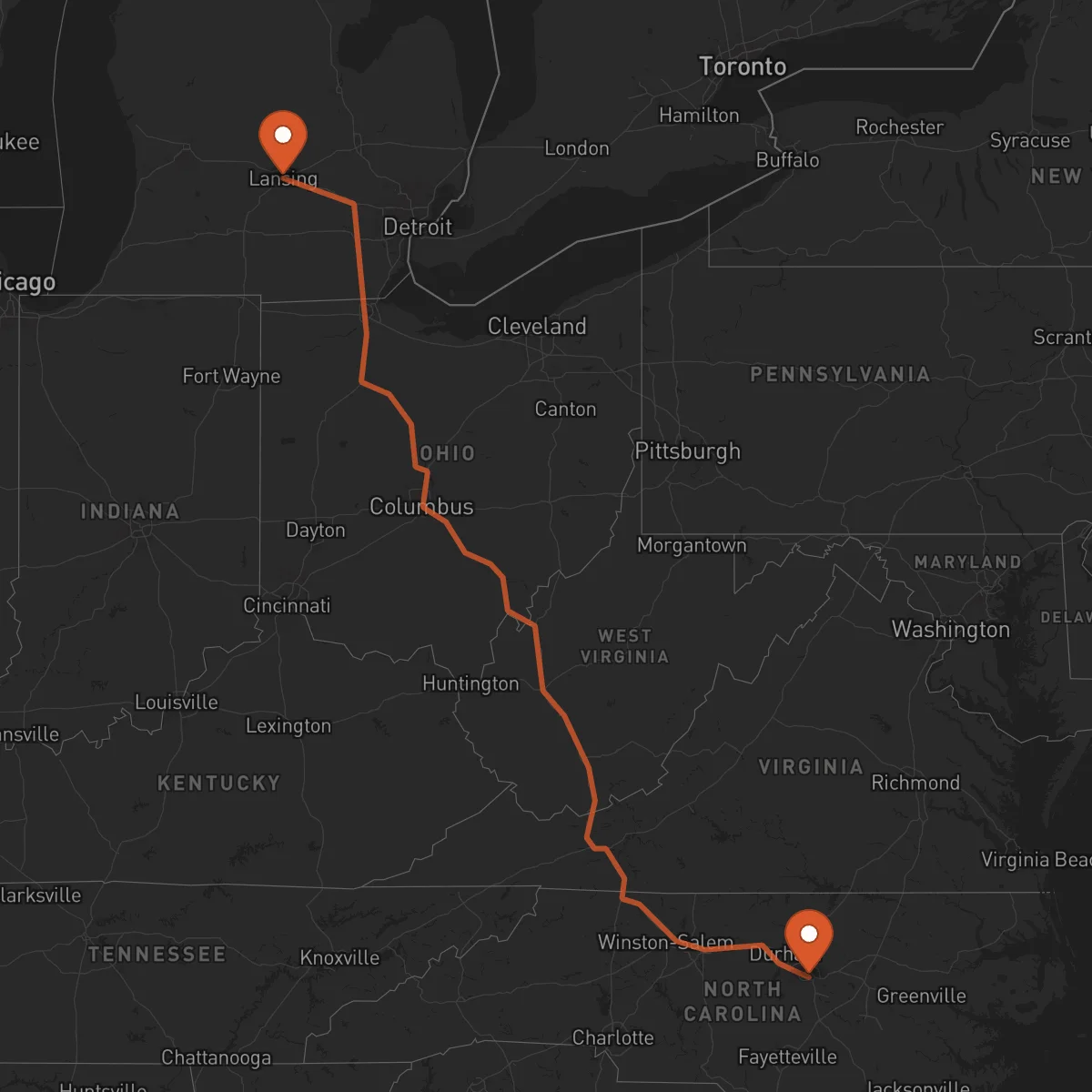 Ruta Raleigh - Lansing