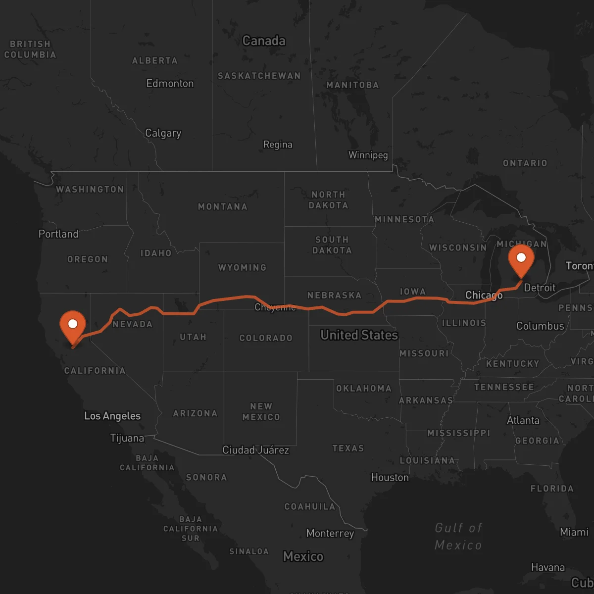 Ruta Lansing - Sacramento