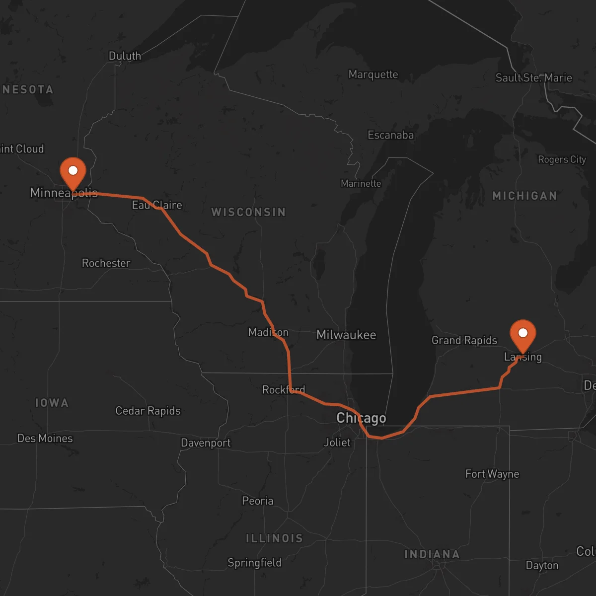 Ruta Lansing - Saint Paul
