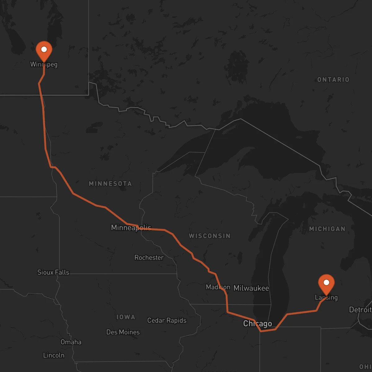 Ruta Lansing - Winnipeg