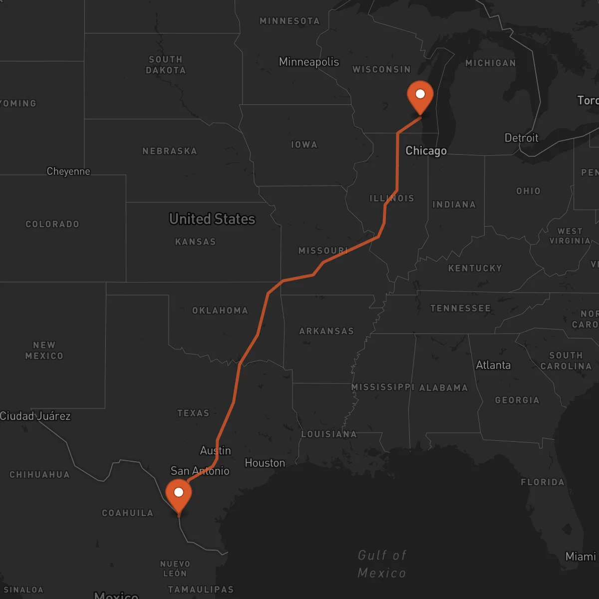 Ruta Milwaukee - Laredo