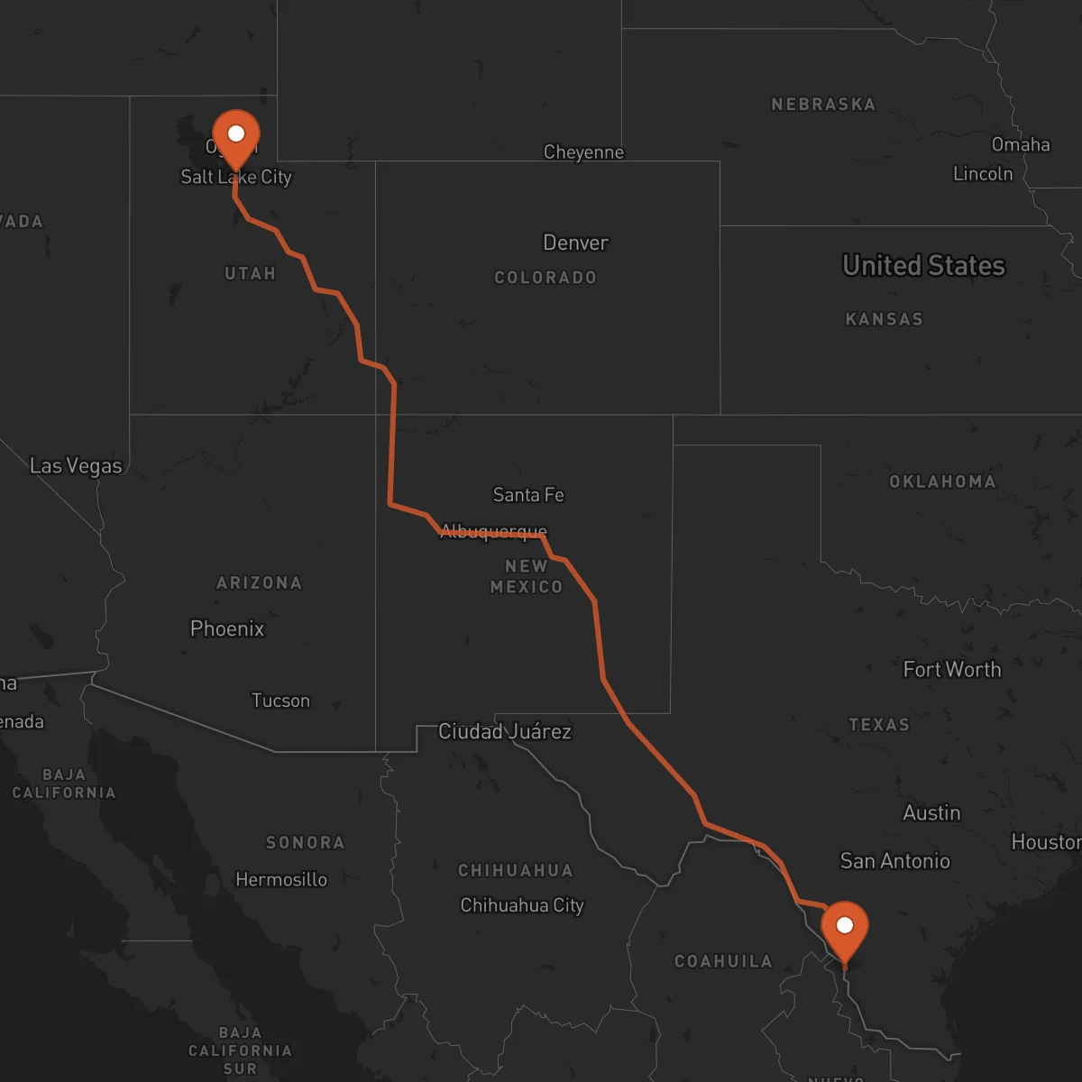 Ruta Salt Lake City - Laredo