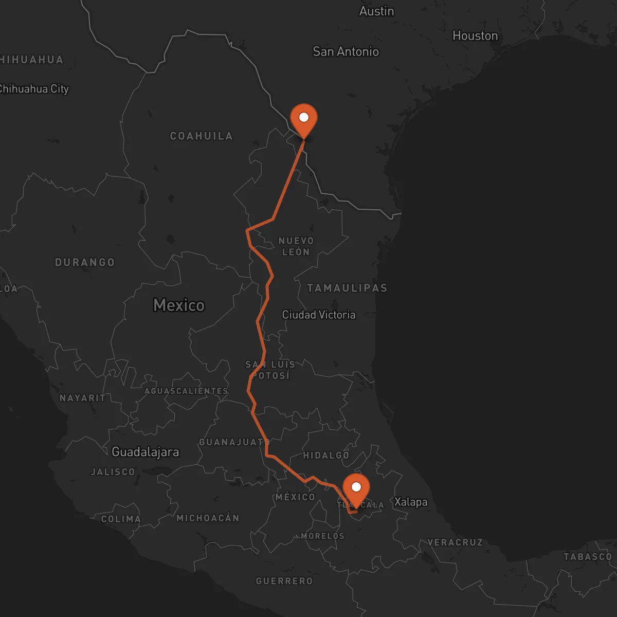 Ruta Laredo - Tlaxcala de Xicohténcatl