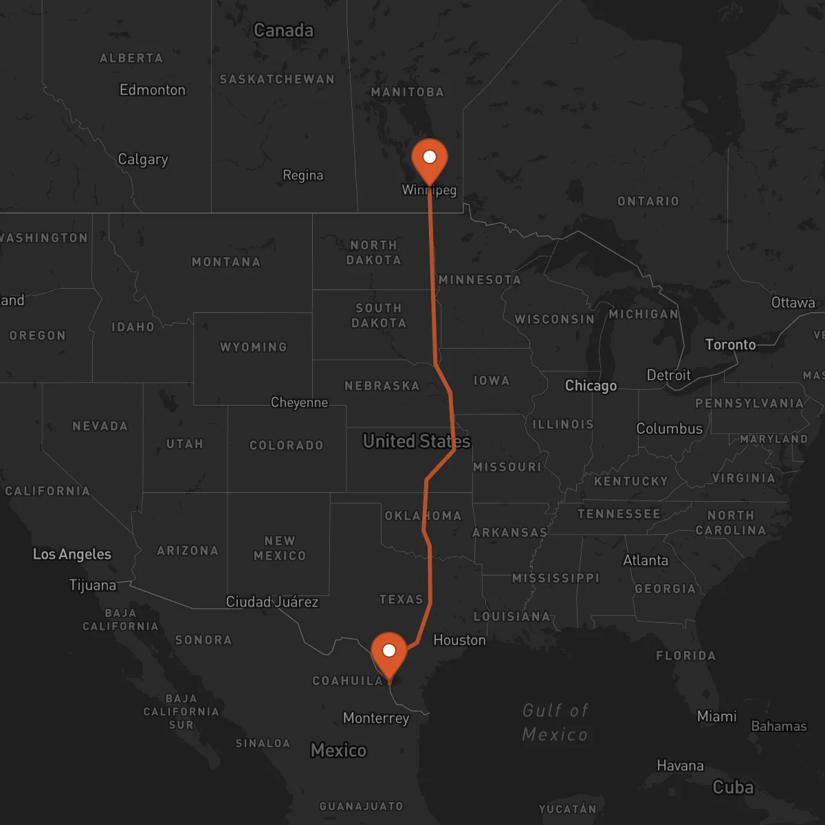 Ruta Winnipeg - Laredo