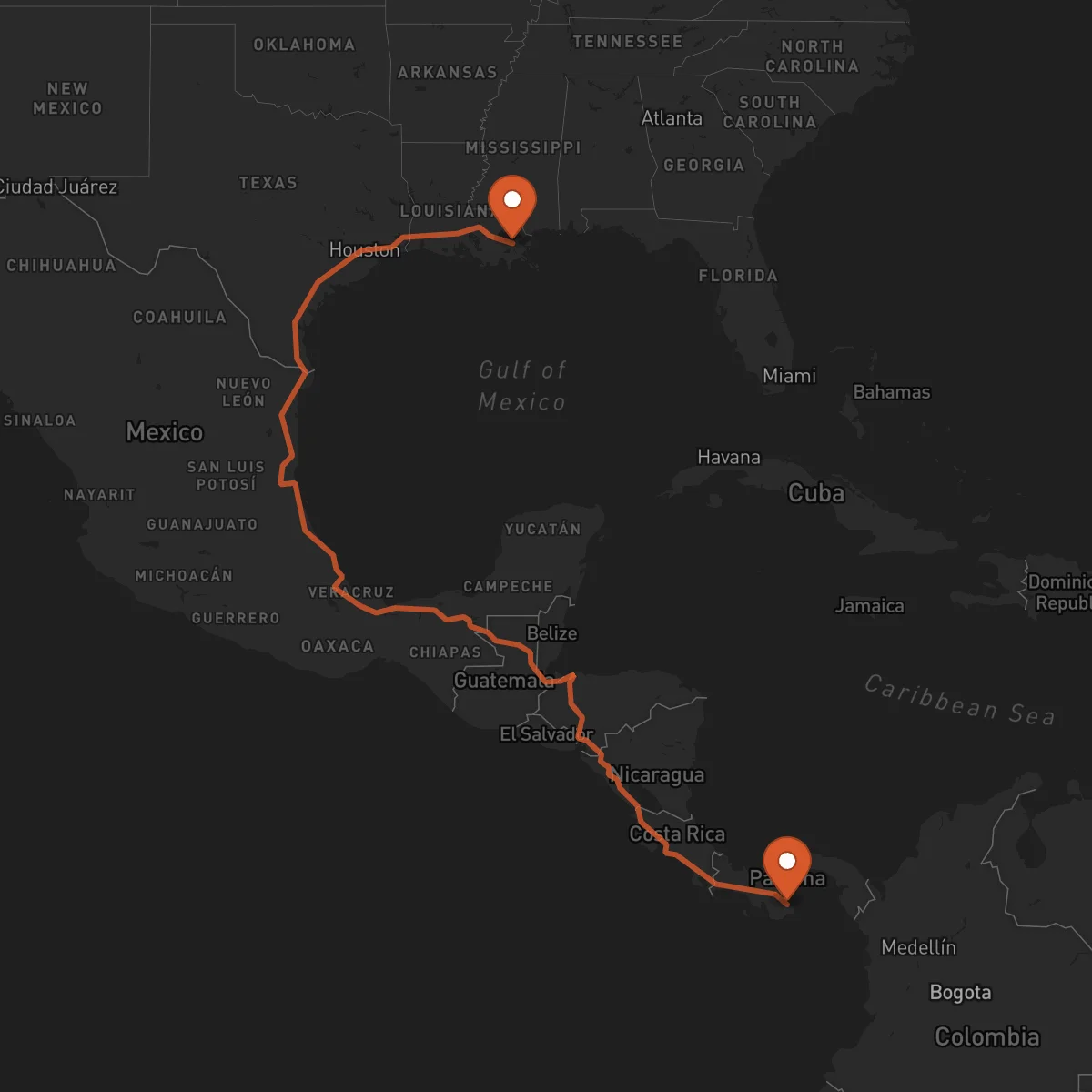 Ruta New Orleans - Las Tablas