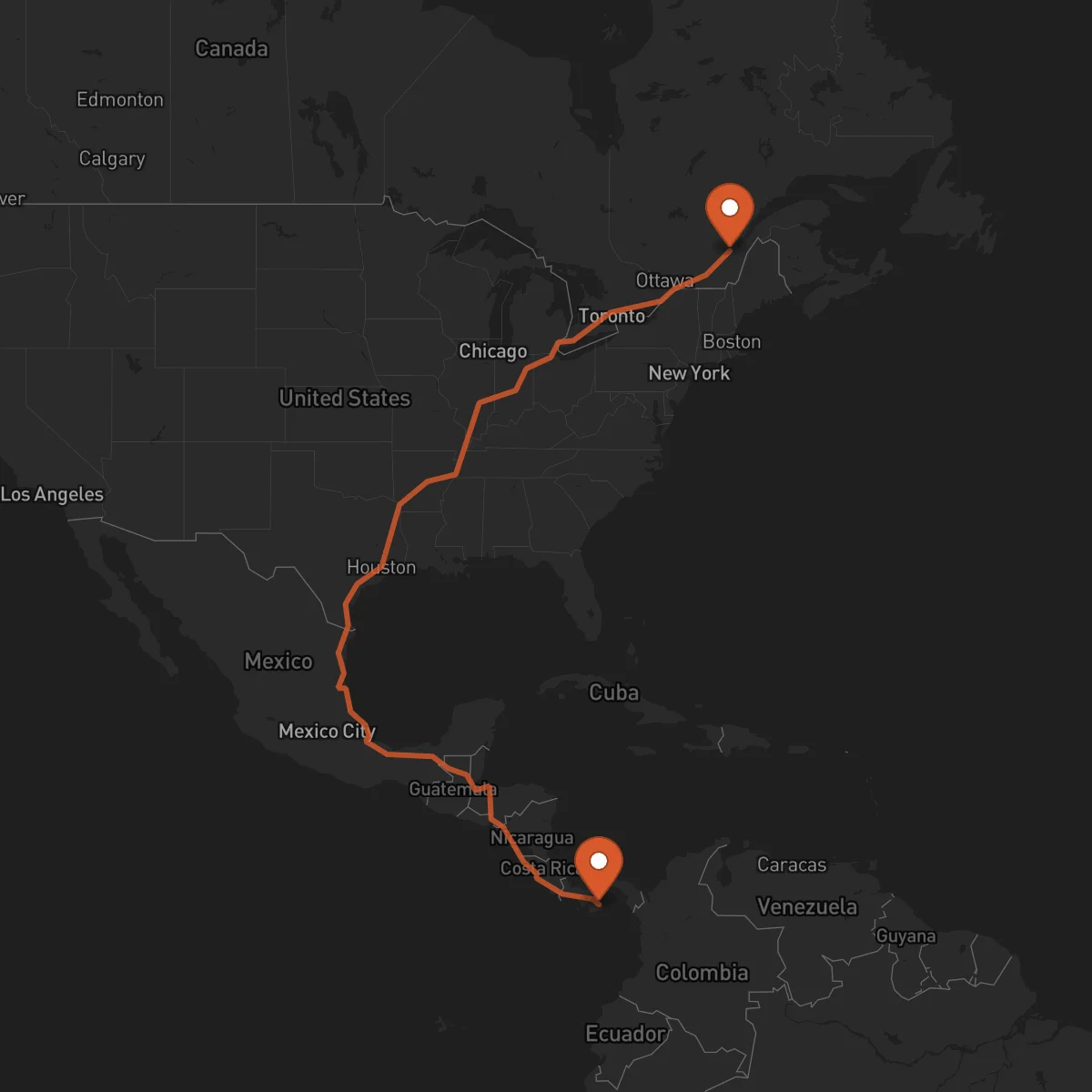 Ruta Las Tablas - Quebec City