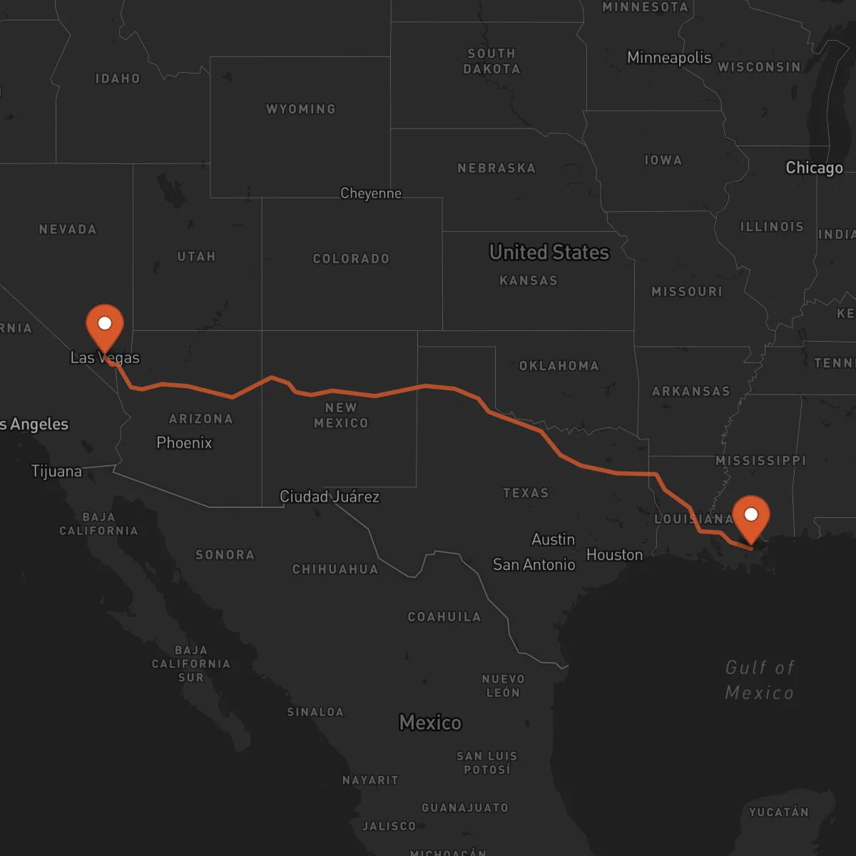 Ruta La Nouvelle-Orléans - Las Vegas