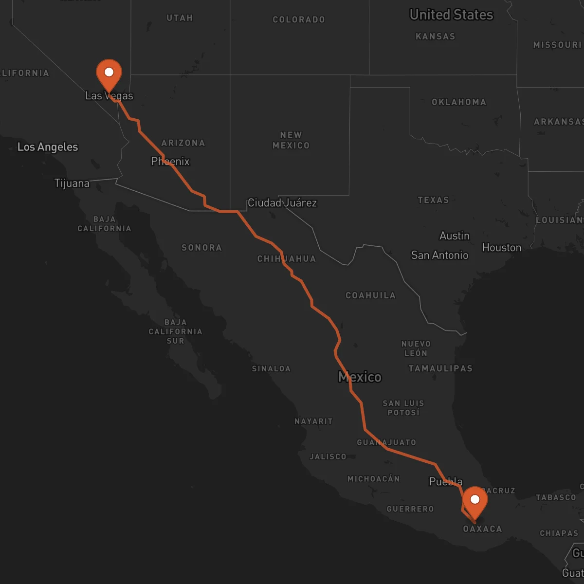 Ruta Oaxaca de Juárez - Las Vegas