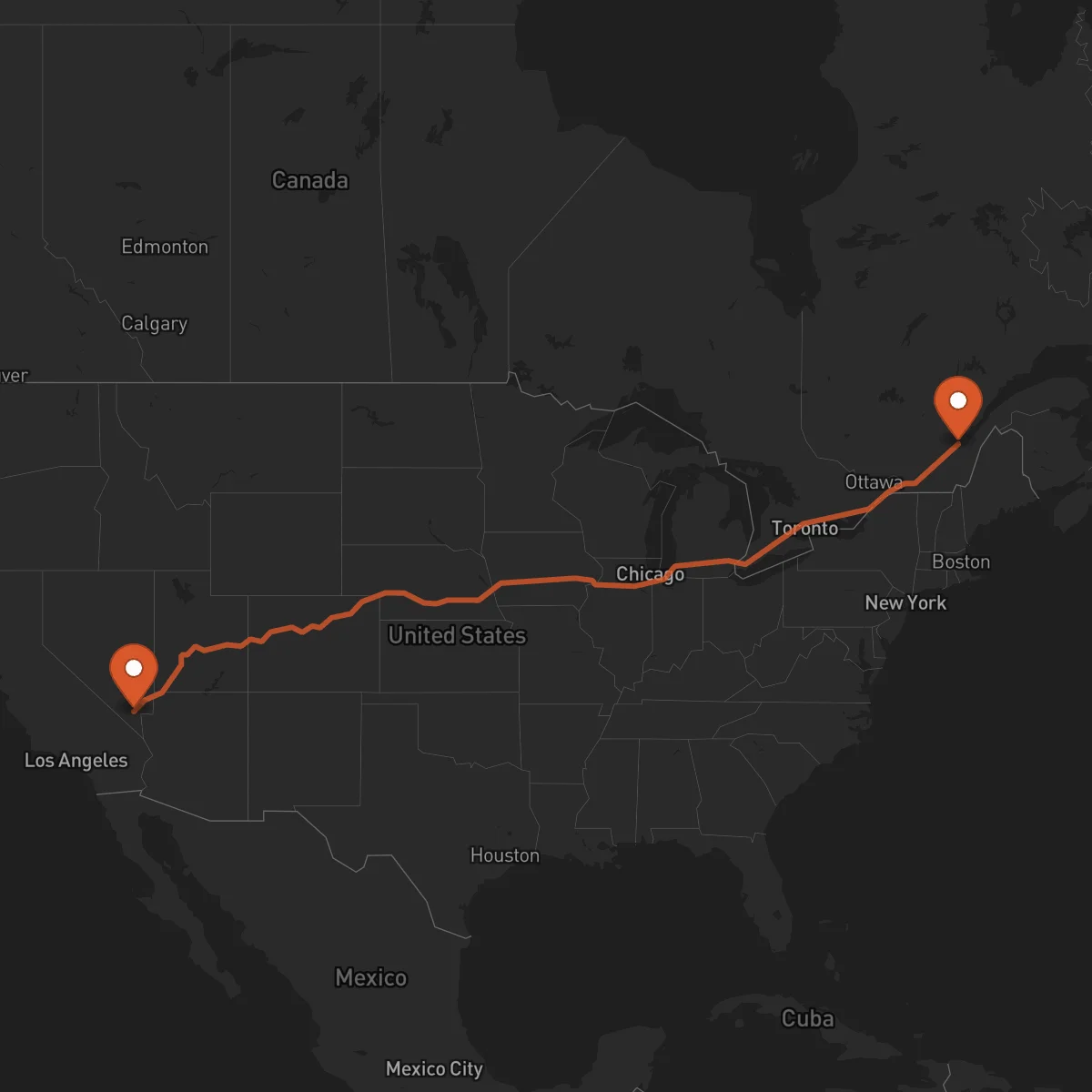 Ruta Las Vegas - Quebec City