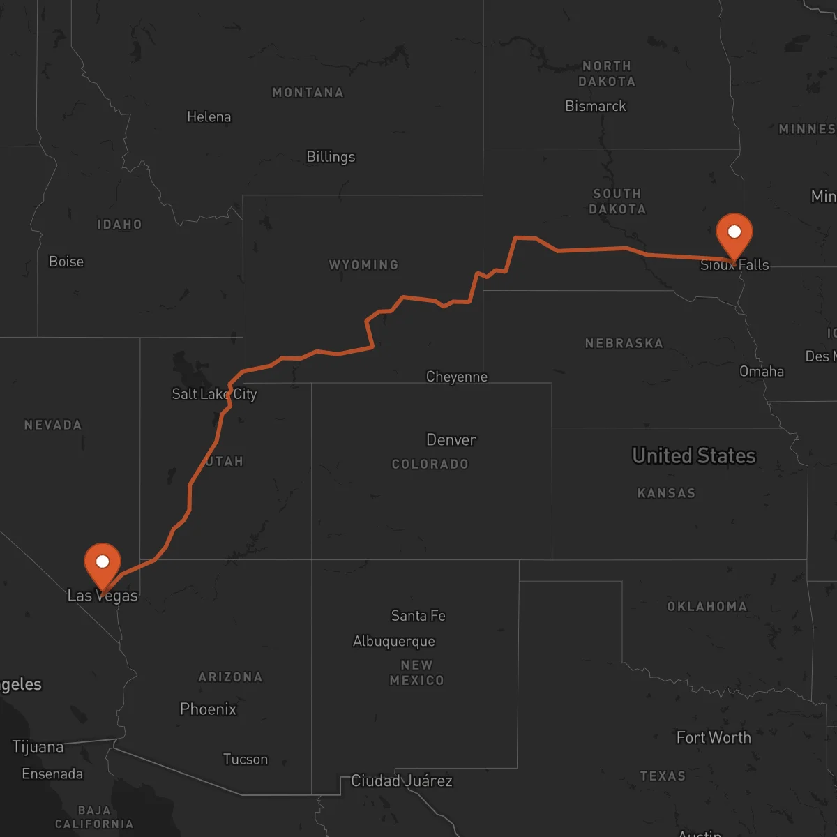 Ruta Sioux Falls - Las Vegas