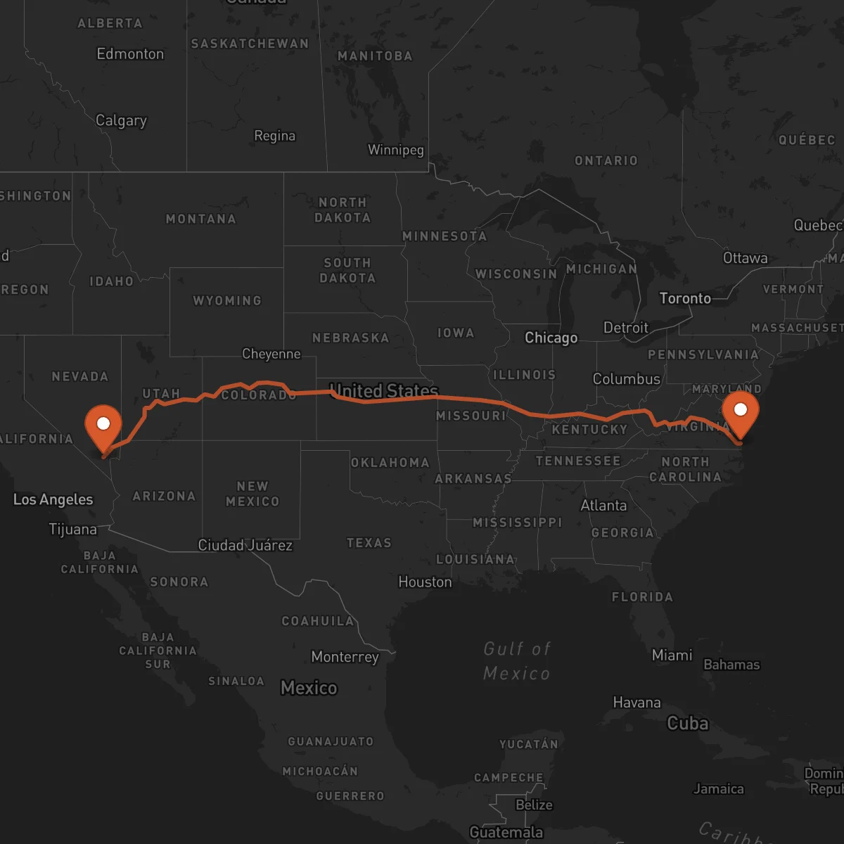 Ruta Las Vegas - Virginia Beach
