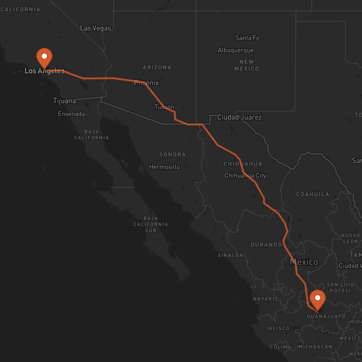 Ruta Los Angeles - León Guanajuato