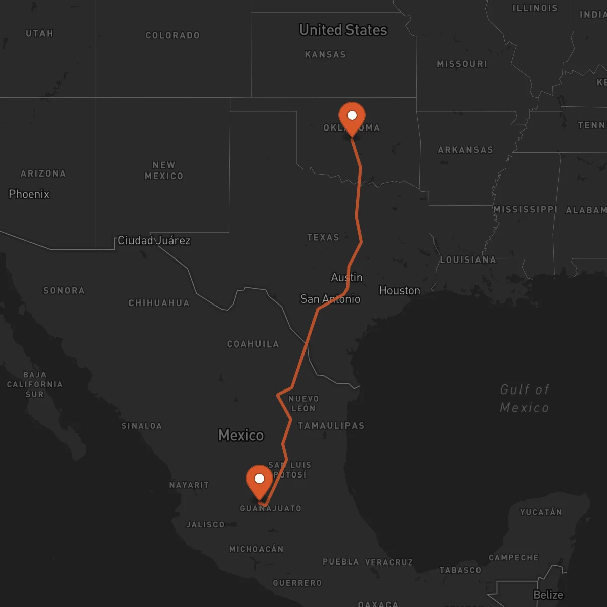 Ruta Oklahoma City - León Guanajuato