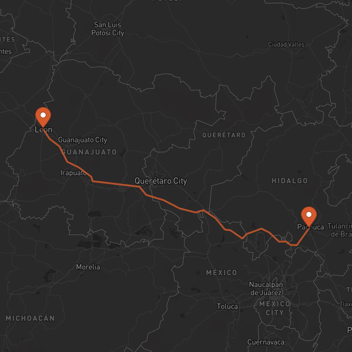 Ruta Pachuca de Soto - León Guanajuato