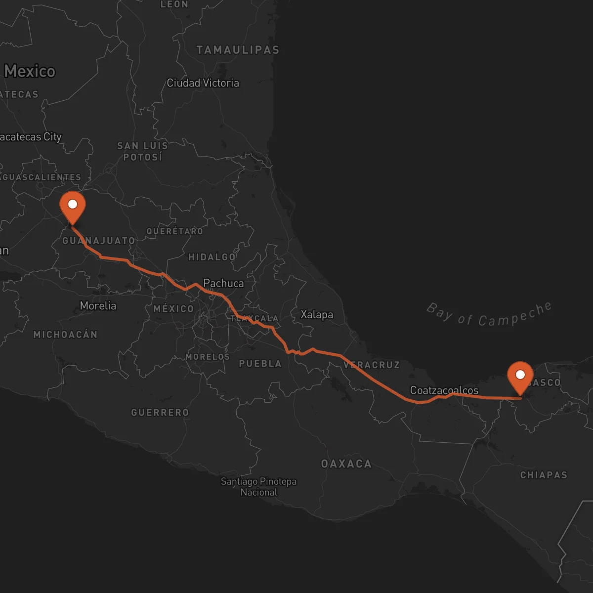 Ruta León Guanajuato - Villahermosa