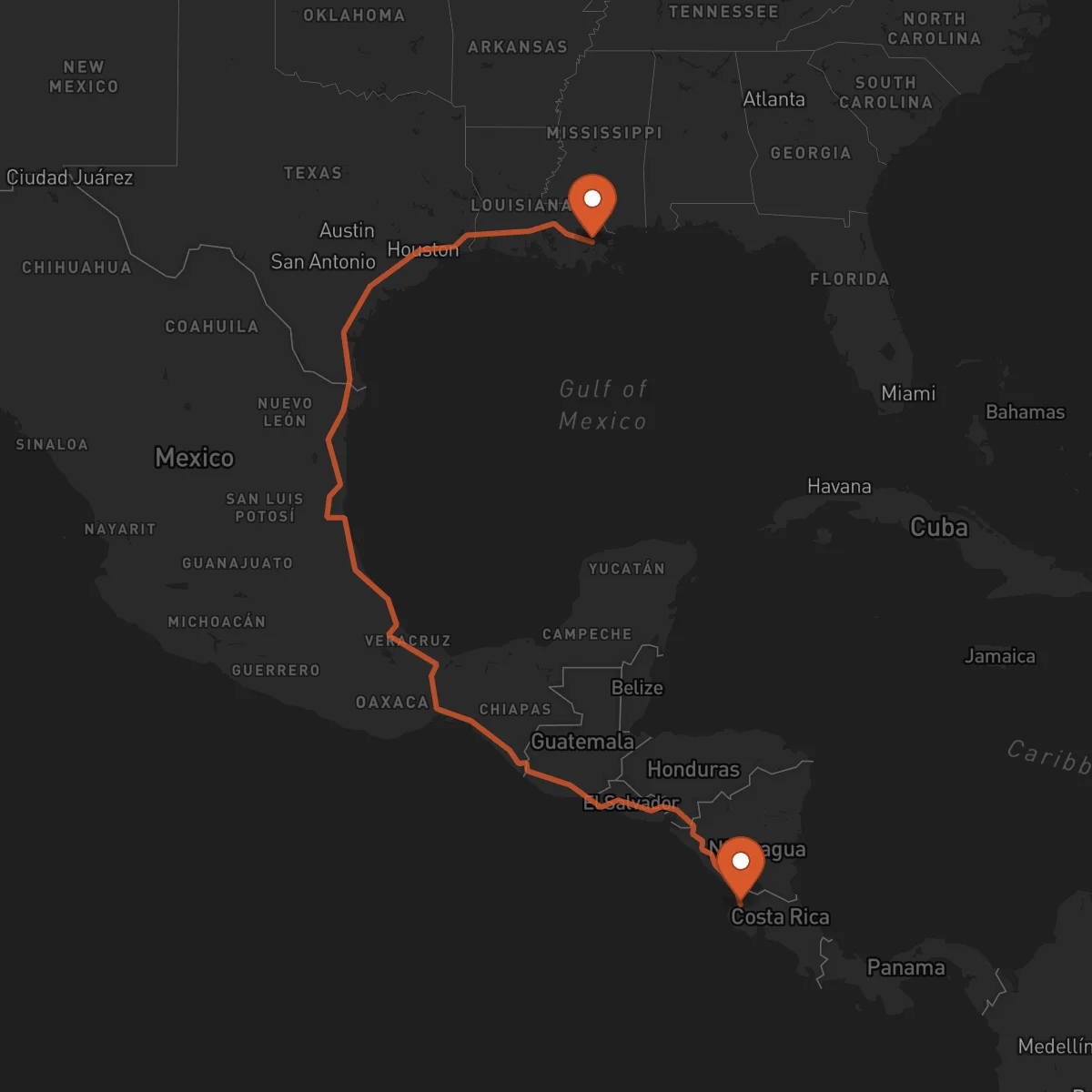 Ruta New Orleans - Liberia