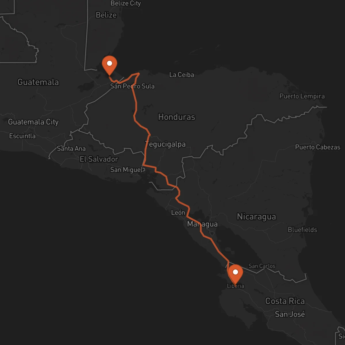 Ruta Liberia - Puerto Barrios