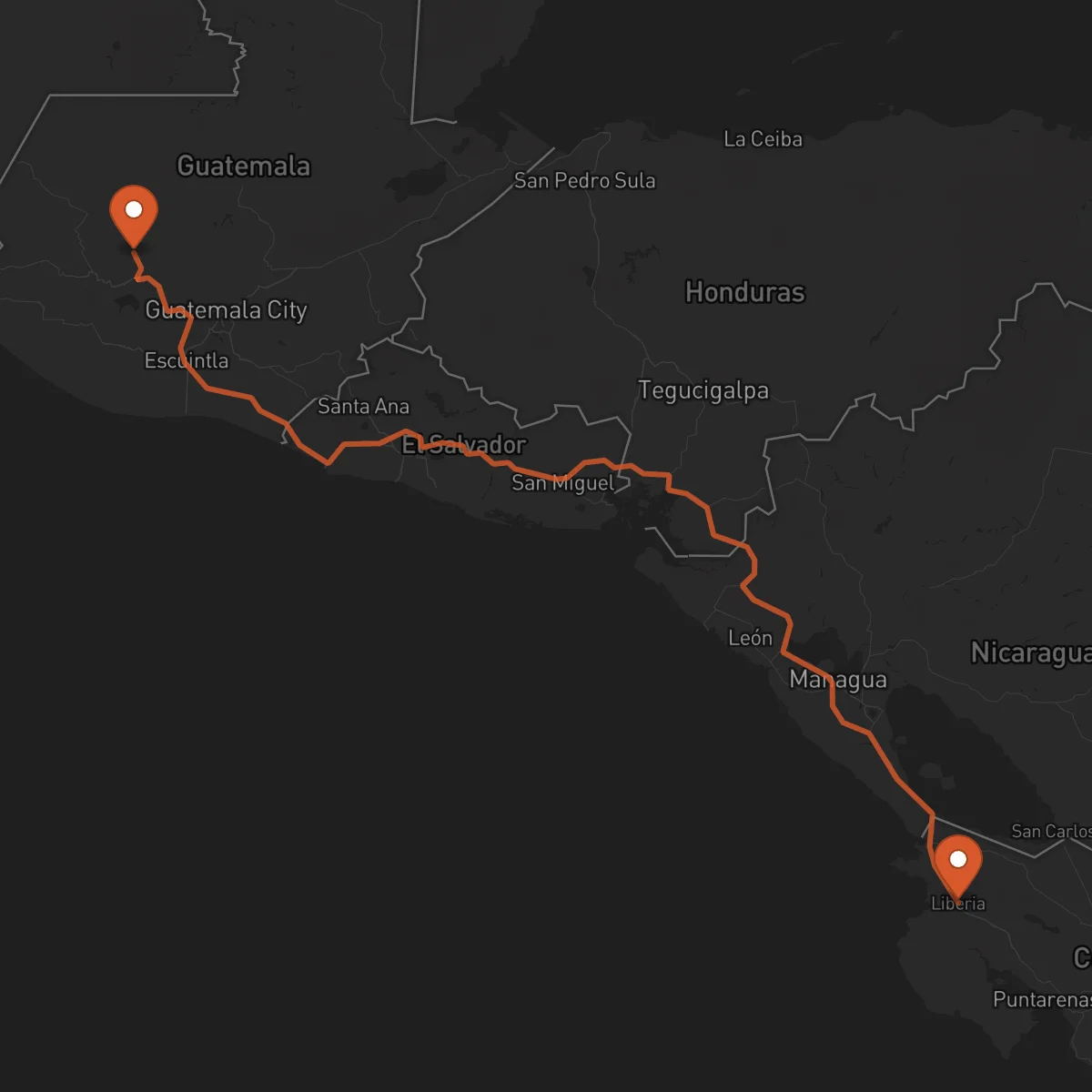 Ruta Liberia - Santa Cruz del Quiché