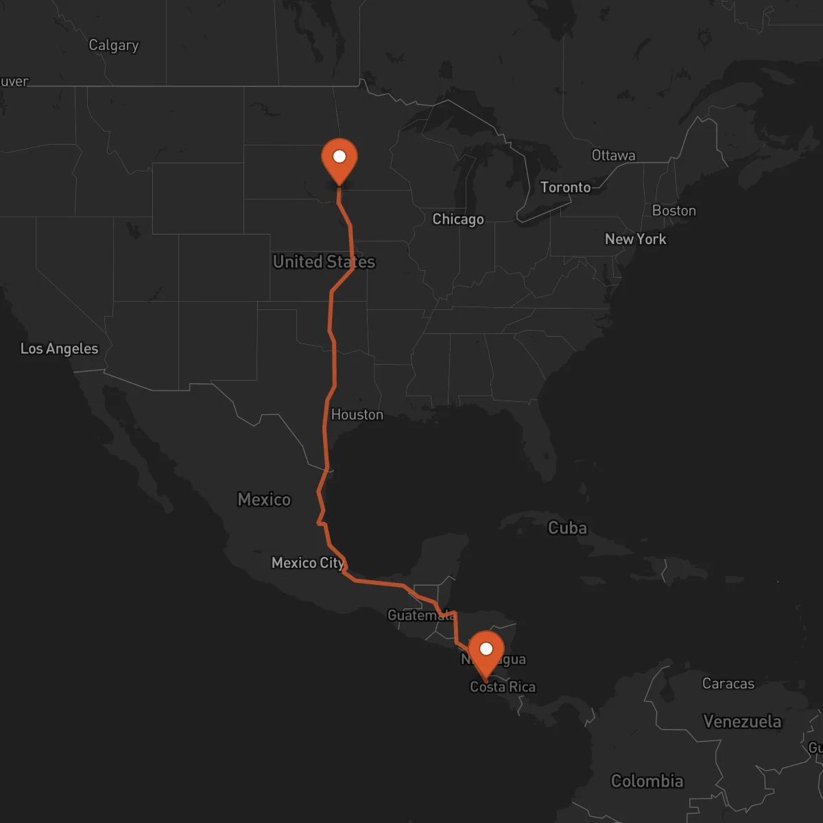 Ruta Sioux Falls - Liberia