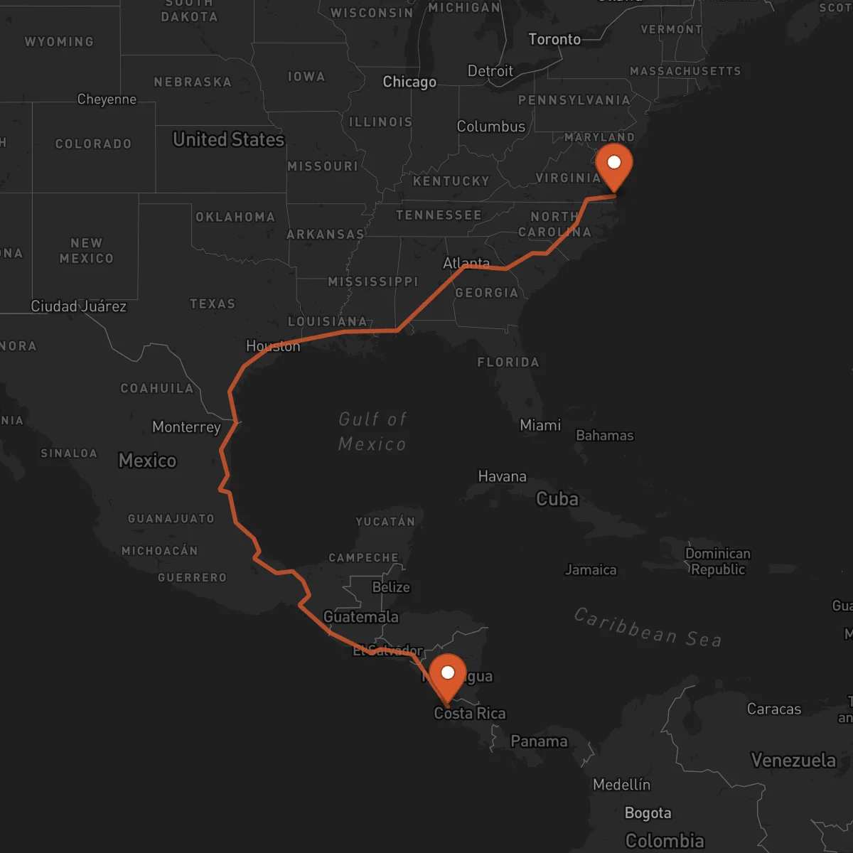 Ruta Virginia Beach - Liberia