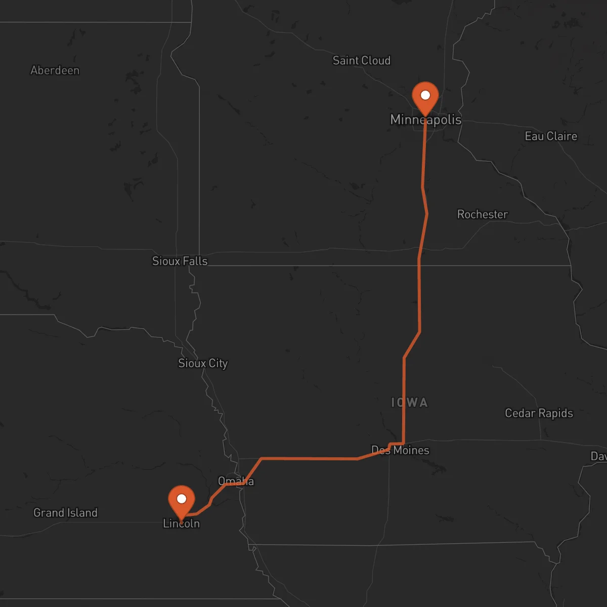 Ruta Minneapolis - Lincoln