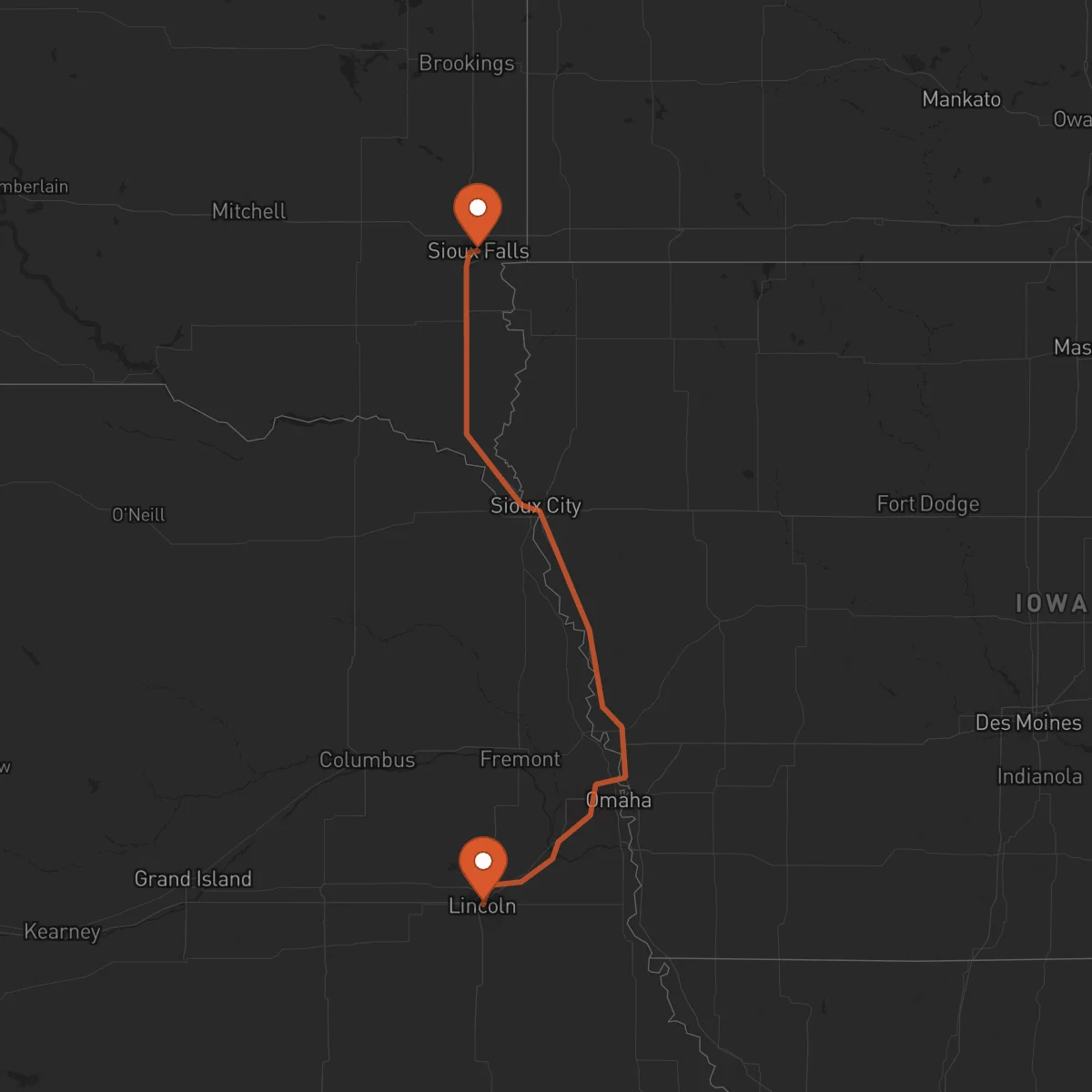 Ruta Sioux Falls - Lincoln