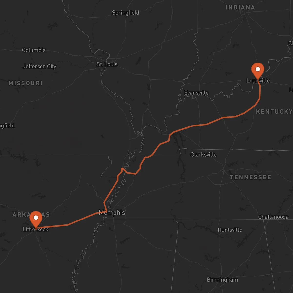 Ruta Louisville - Little Rock