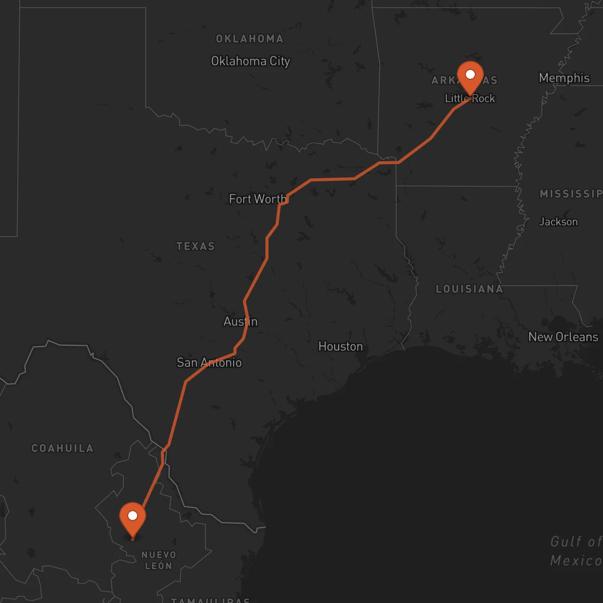 Ruta Little Rock - Monterrey