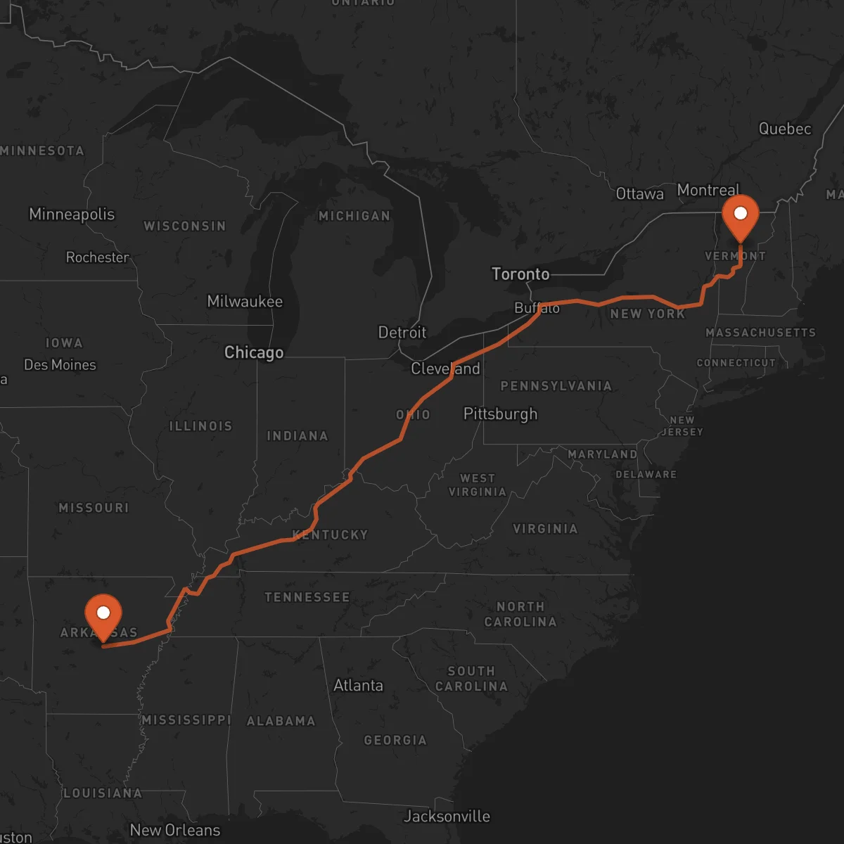Ruta Montpelier - Little Rock