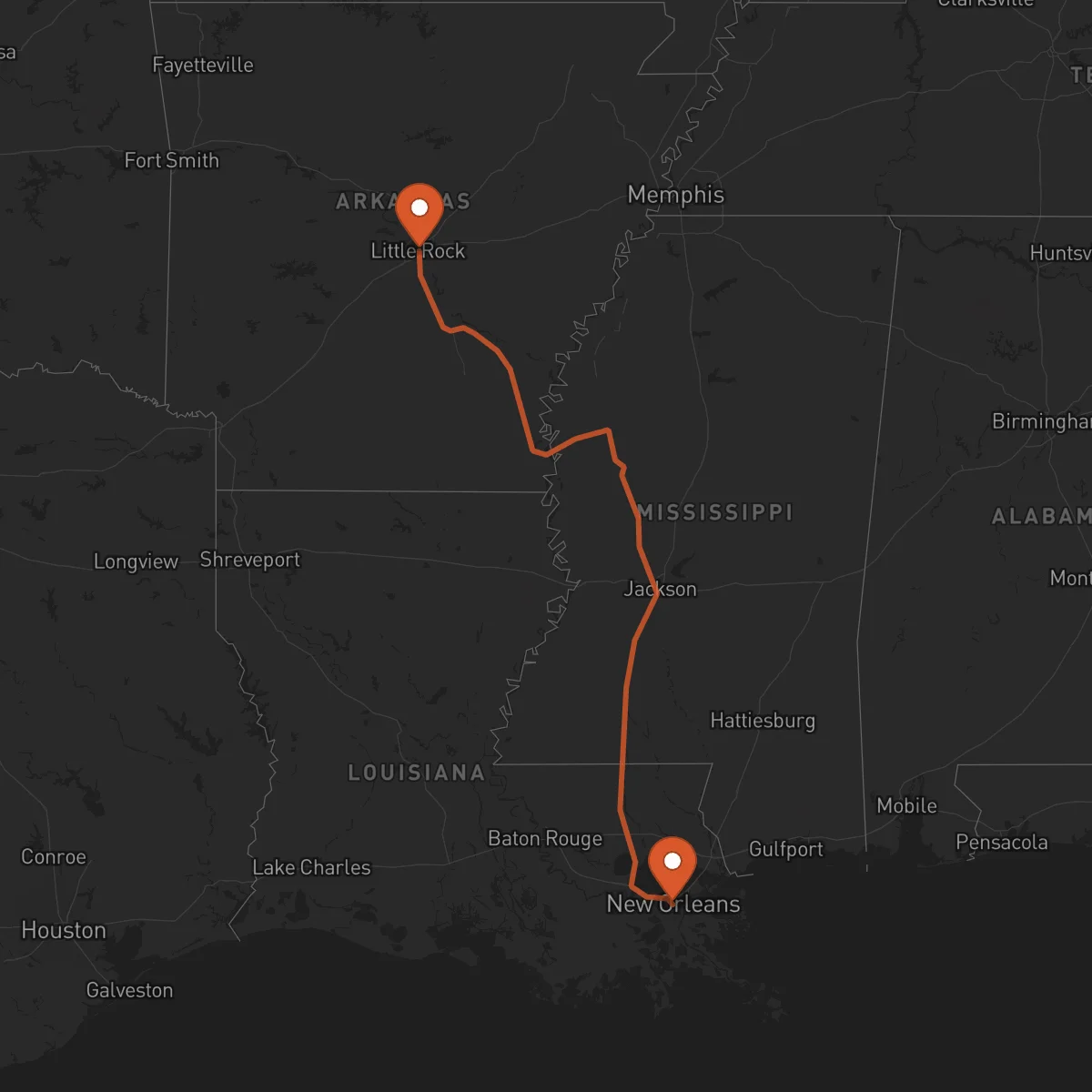 Ruta New Orleans - Little Rock